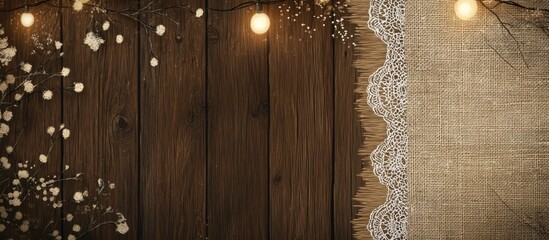 Rustic Wedding Invitation Design: Wooden Background with Burlap and Lace