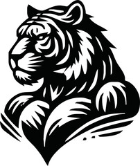 Strong and angry Tiger. The wild animal has huge muscles.vector logo or mascot for boxing team.