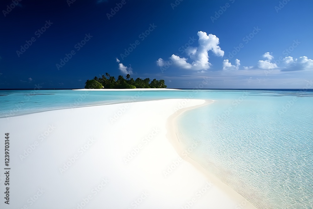 Poster scenic view of white sands and tropical waters in a peaceful setting : generative ai