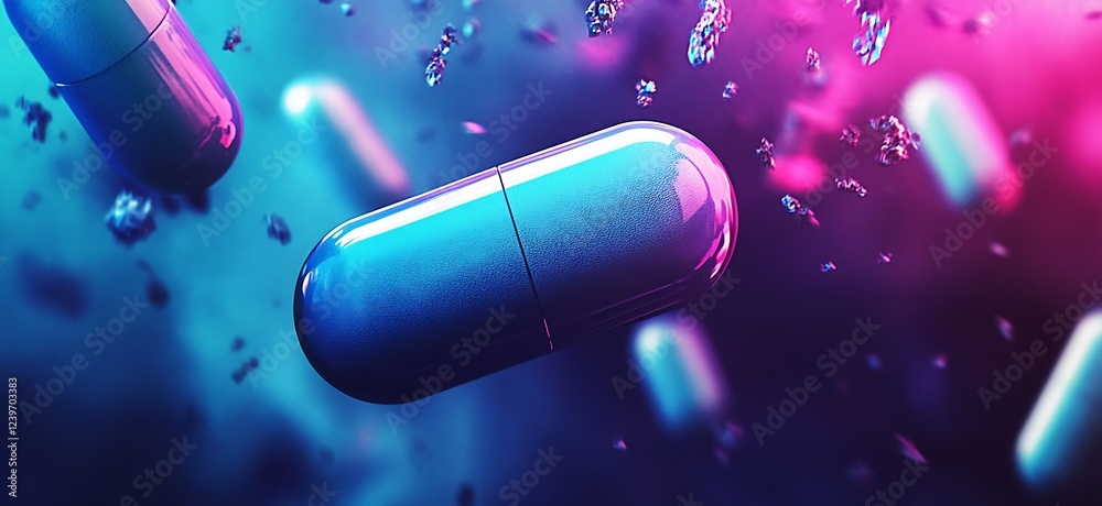 Aufkleber Vibrant and Futuristic 3D Rendering of Colorful Capsules Floating in a Digital Space : Generative AI
