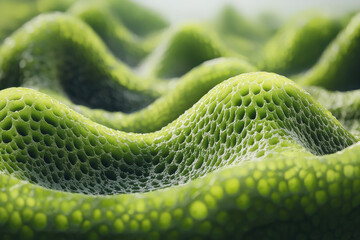 Obraz premium Organic wavy green surface with intricate cellular-like textures in macro detail.