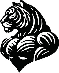 Strong and angry Tiger. The wild animal has huge muscles.vector logo or mascot for boxing team.