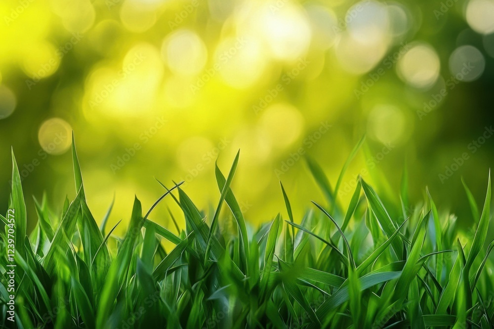 Poster Fresh green grass swaying gently in the warm sunlight during a serene summer afternoon. Generative AI