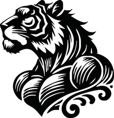 Strong and angry Tiger. The wild animal has huge muscles.vector logo or mascot for boxing team.