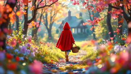 Little Red Riding Hood Autumn Path Digital Art Print