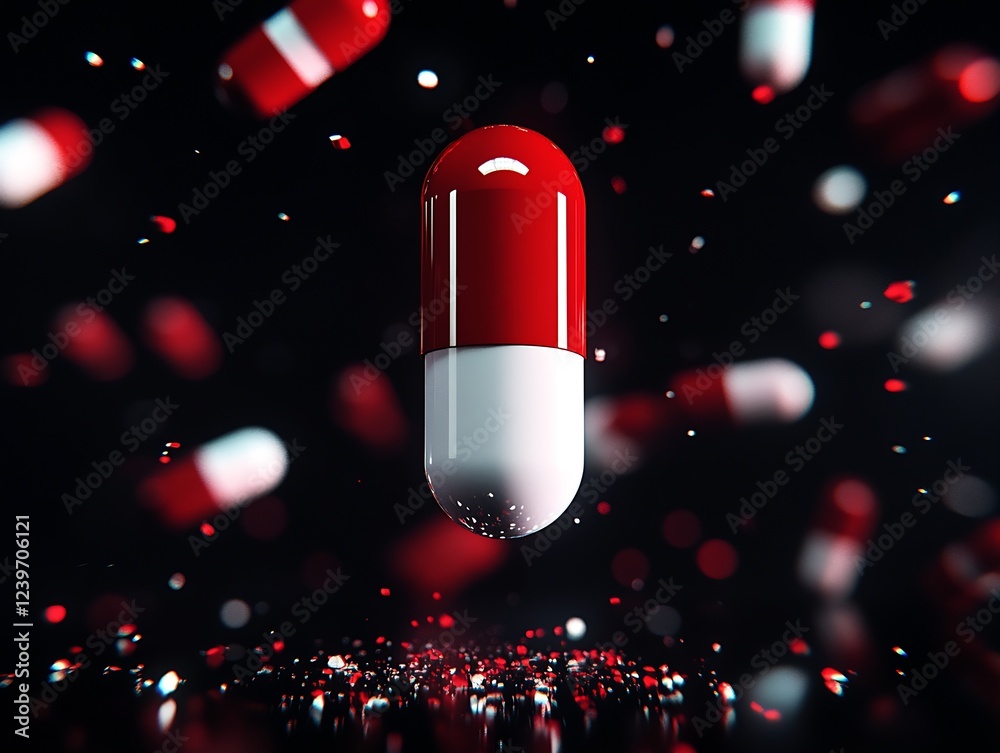 Aufkleber Falling Red and White Capsules Creating Energetic Visual Effects and Health Themes : Generative AI
