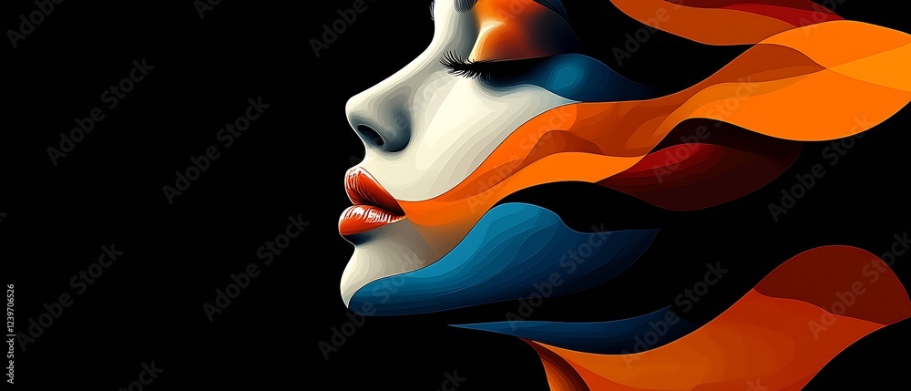 Aufkleber Colorful abstract representation of a woman's profile with dynamic lines for creative visuals : Generative AI