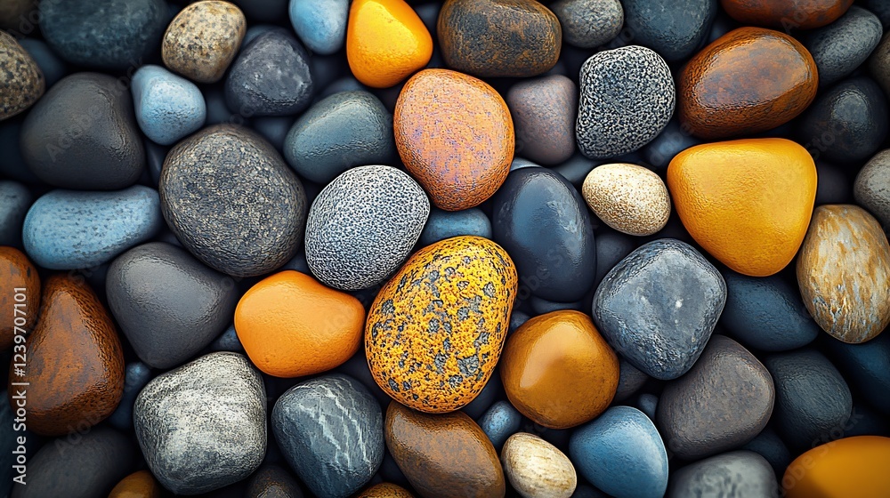 Poster Colorful Smooth Pebbles in a Natural Arrangement Great for Background and Textures : Generative AI