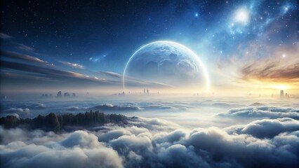 Futuristic Ethereal Atmosphere with White to Silver Gradient and Glowing Fog