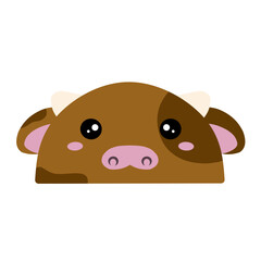 cute baby cow vector. Cute calf vector. drawing cartoon calf face, drawing cow face easy and simple full color. Cute brown calf vector