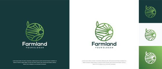 Farmland logo design. Farmland landscape logo template. Farm logo symbol icon
