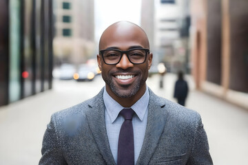 Fototapeta premium Portrait of a Smiling Businessman in a Suit and Tie in City Street