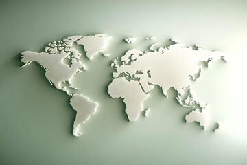 Naklejka premium 3D World Map Shows Continents and Oceans Beautifully on a Green Background