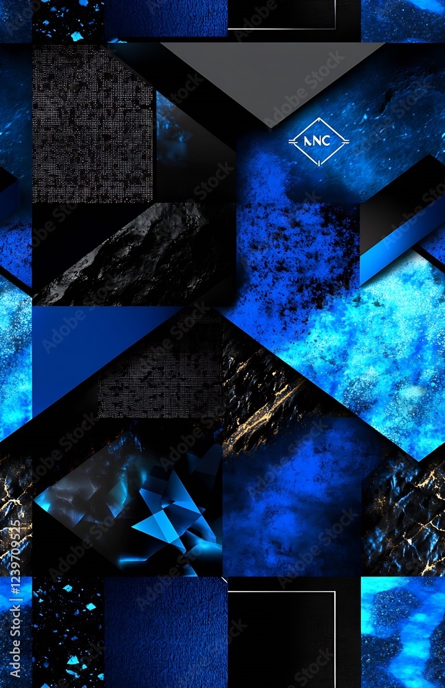 Poster Intricate Blue and Black Overlays with Unique Textures and Depth : Generative AI