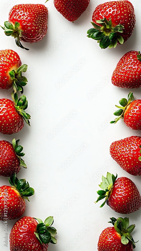 Poster stylish arrangement of fresh strawberries with a white background perfect for culinary presentations