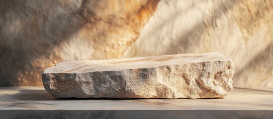 Rough Stone Podium Mockup - Warm Light, Desert Theme