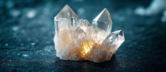 Sparkling Quartz Crystal Cluster on Dark Surface