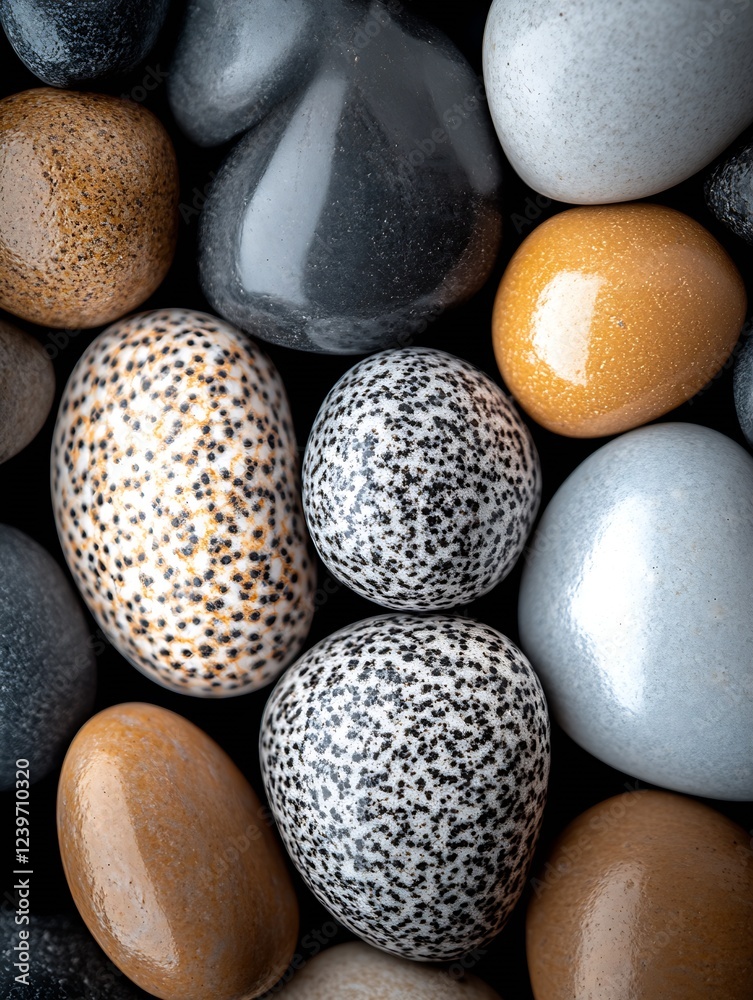 Poster Vivid Close Up of Various Colored Pea Size Stones with Distinct Flecks and Textures : Generative AI
