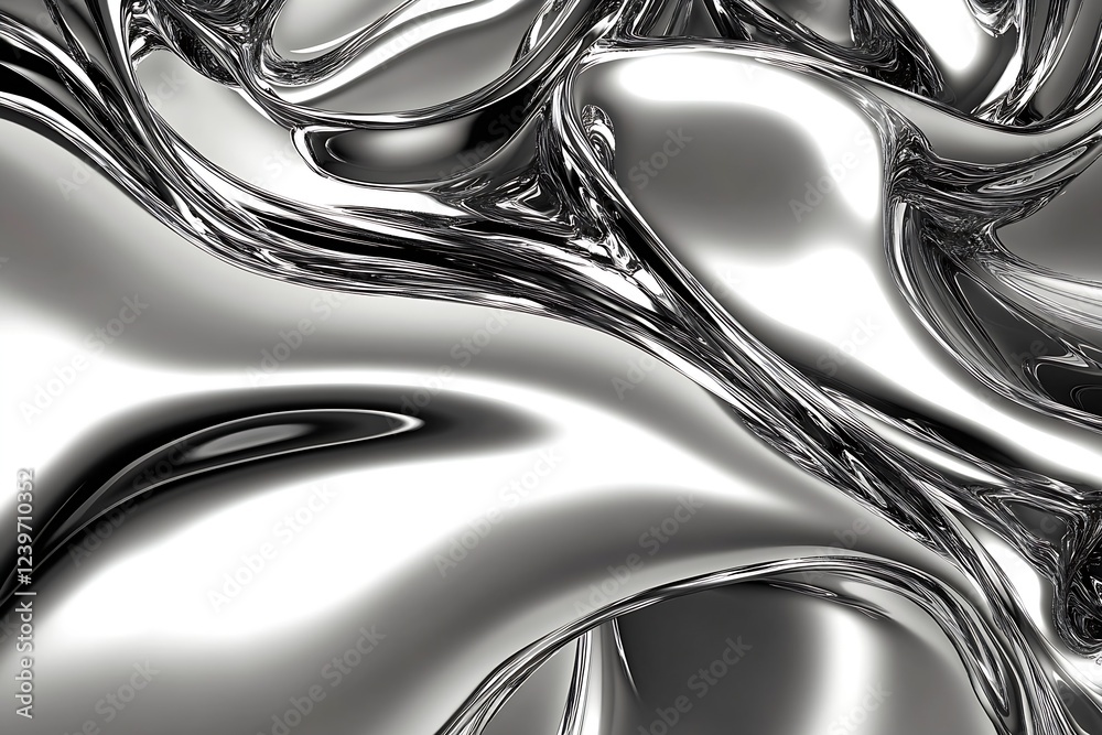 Aufkleber Elegant Flowing Silver Wave Patterns and Reflections Creating Captivating Abstract Art : Generative AI