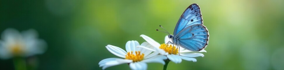 Delicate blue butterfly on white flower petals,  art,  flowers,  nature