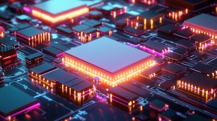 Obraz premium Intricate digital circuit board with glowing components and connections