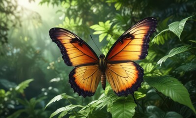 Naklejka premium delicate butterfly wings in a lush greenery setting, nature, insect, serene