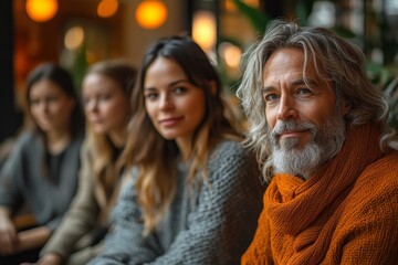 Family portrait, cafe, relaxed,  warm lighting,  bonding