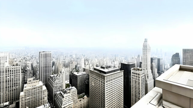 Modern Metropolis Spreads Across the Horizon with Majestic Skyscrapers and a Hazy Sky
