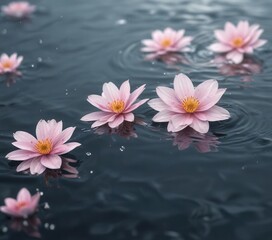 Delicate petals floating on water surface with soft ripples , relaxation, calm, serenity