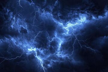 Fototapeta premium Deep blue atmospheric storm with crackling electric bolts weaving through dense clouds.
