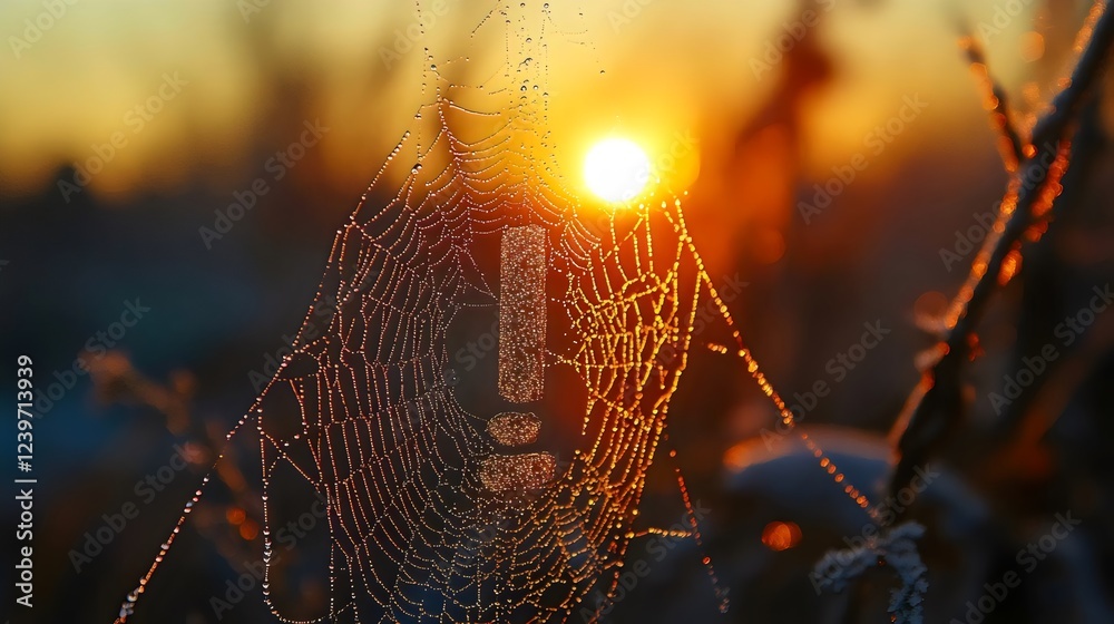 Wall mural A spider web with a sun in the background