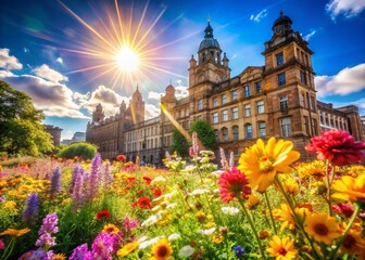 Obraz premium Glasgow Royal Infirmary Summer Day Double Exposure Stock Photo - Healthcare, Cityscape, Sunlight, Building, Scotland