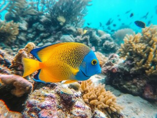 A beautiful underwater scene with a variety of colorful fish and coral.  - ai