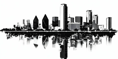 Obraz premium Cityscape Silhouette Reflects on Water with Bold Contrast and Artistic Flair