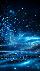 Abstract Blue Glitter Background Sparkles Elegantly with Bokeh Effect and Dark Deep Blue Hues
