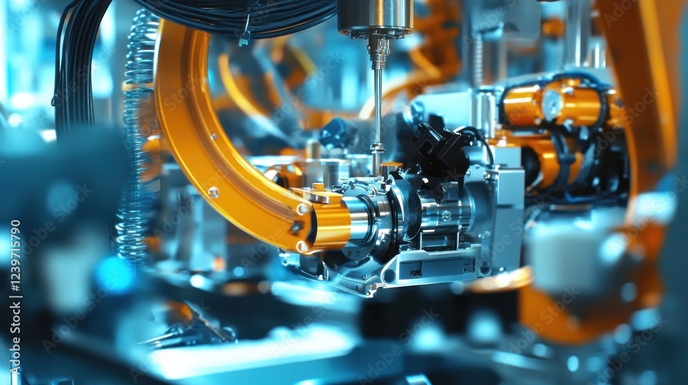 Poster close up view of robotic arm intricate mechanism with precision and automation