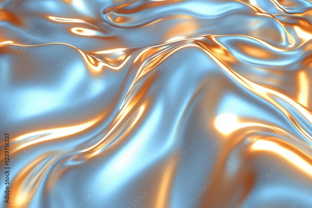 Aufkleber alluring metallic blue and gold waves in fabric drapery evoking depth and softness : generative ai