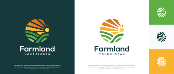 Farmland logo design. Farmland landscape logo template. Farm logo symbol icon