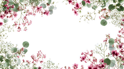 A soft and romantic border of delicate flowers intertwined with greenery, creating an elegant and fresh botanical frame.