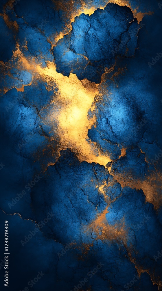 Poster Elegant Blue and Gold Abstract Image Offering a Unique Visual Experience : Generative AI