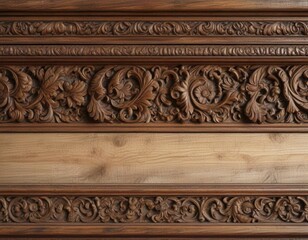 Distressed wooden border with ornate carvings and worn finish ,  wooden frame,  carvings,  wood