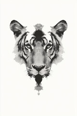 Obraz premium Tigers face, black and white ink drawing, logo resource, aggressive, bold 