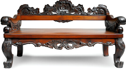 Fototapeta premium A wooden bench with carved designs on it. generated using AI