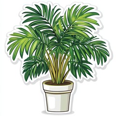 Obraz premium Sticker of a potted palm tree with bright green fronds