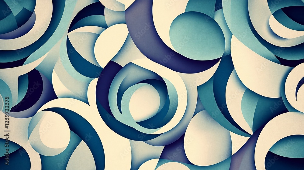 Poster Abstract blue and white circular shapes with a textured appearance background