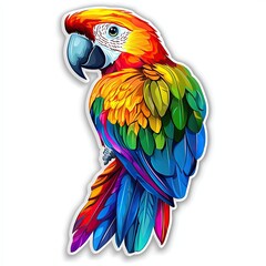 Fototapeta premium Sticker of a vibrant parrot with colorful feathers