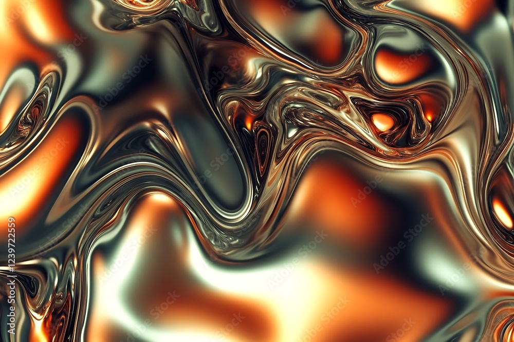 Poster abstract metallic liquid surface in shades of copper and silver for artistic backgrounds : generativ