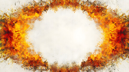 A fiery ring of bright flames around a soft, neutral background, evoking heat and dynamism.