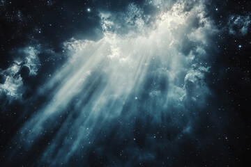 Fototapeta premium Ethereal celestial light shining through dark stormy sky