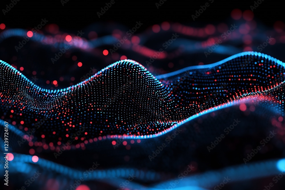 Poster Abstract Digital Wave Pattern in Red and Blue Colors Suitable for Futuristic Designs : Generative AI
